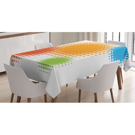 Ambesonne Orange Tablecloth Rectangular Table Cover, Colorful Half Tone Circles, 52"x70", Red Orange and Blue