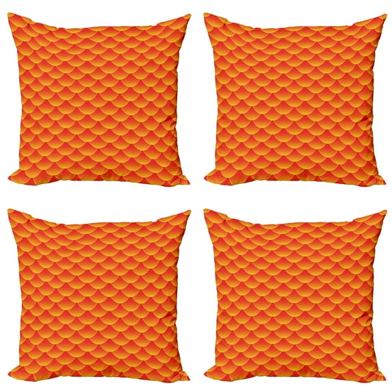 Ambesonne Orange Throw Pillow Cover 4 Pack, Abstract Fish Scales, 24", Burnt Orange