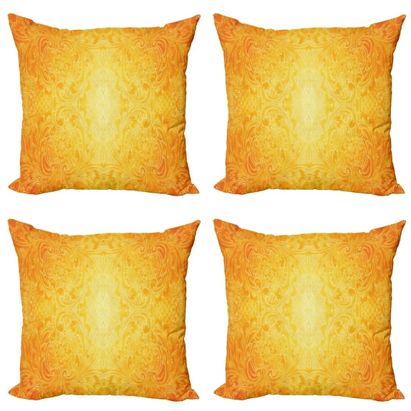 Ambesonne Orange Throw Pillow Cover 4 Pack, Antique Floral Ornament, 18", Marigold