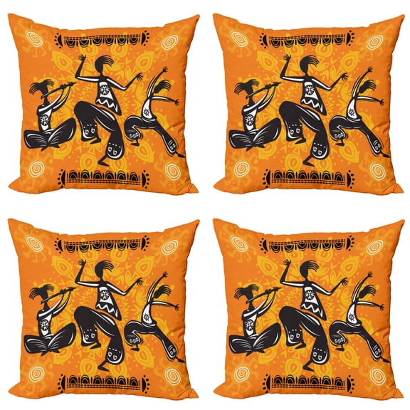 Ambesonne Orange Throw Pillow Cover 4 Pack, Dancer Themed Warm Colors, 18", Orange and Black