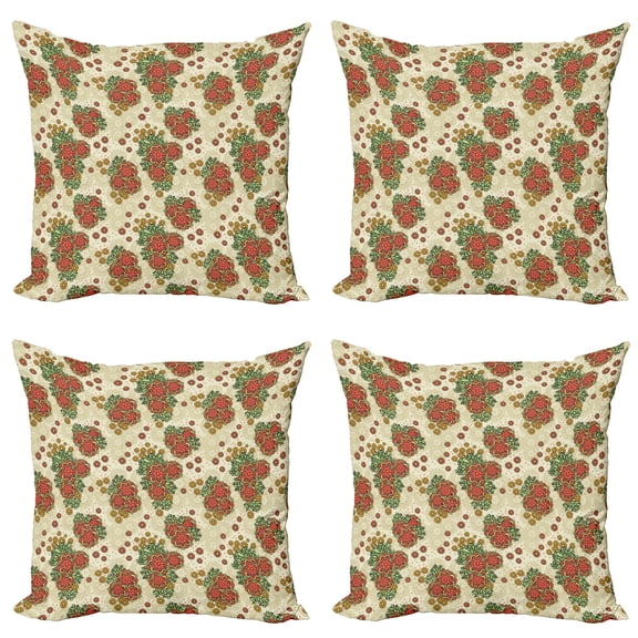 Ambesonne Orange Throw Pillow Cover 4 Pack, Flowers in Autumn Theme, 20", Orange and Olive Green
