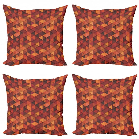 Ambesonne Orange Throw Pillow Cover 4 Pack, Retro Pattern Triangle, 24", Orange and Brown