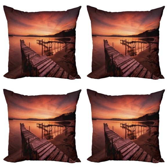 Ambesonne Orange Throw Pillow Cover 4 Pack, Twilight at Seaside, 20", Orange