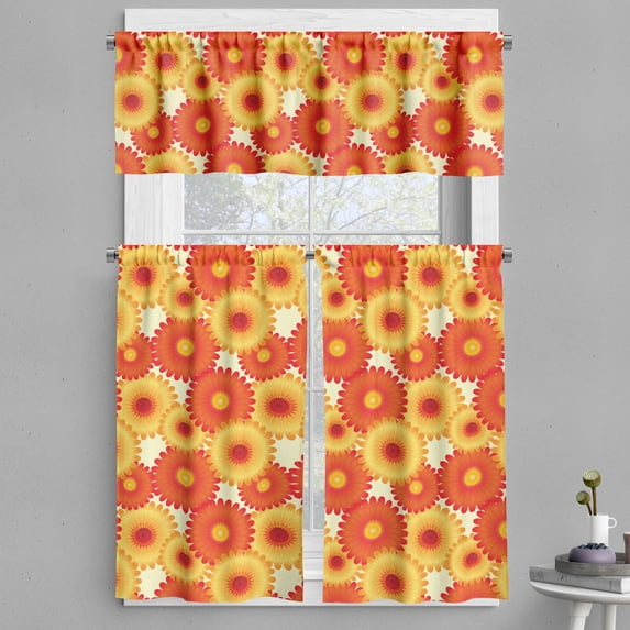 Ambesonne Orange Valance & Curtain, Gerbera Petals Graphic, 55"x45", Orange Yellow Scarlet