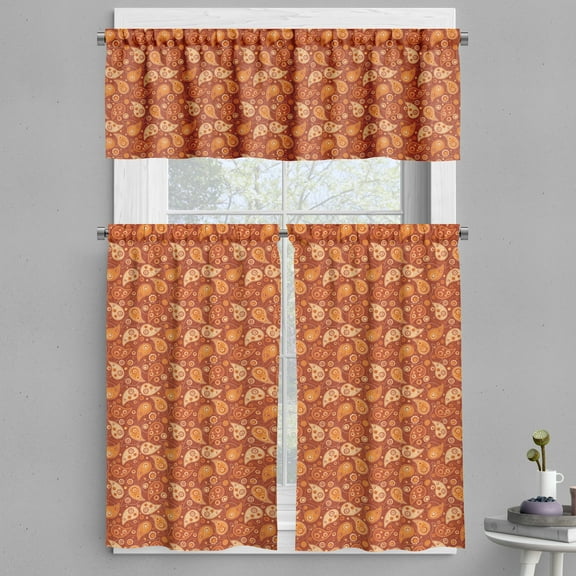 Ambesonne Orange Valance & Curtain, Retro Paisley Flowers, 55"x45", Redwood Orange Cream