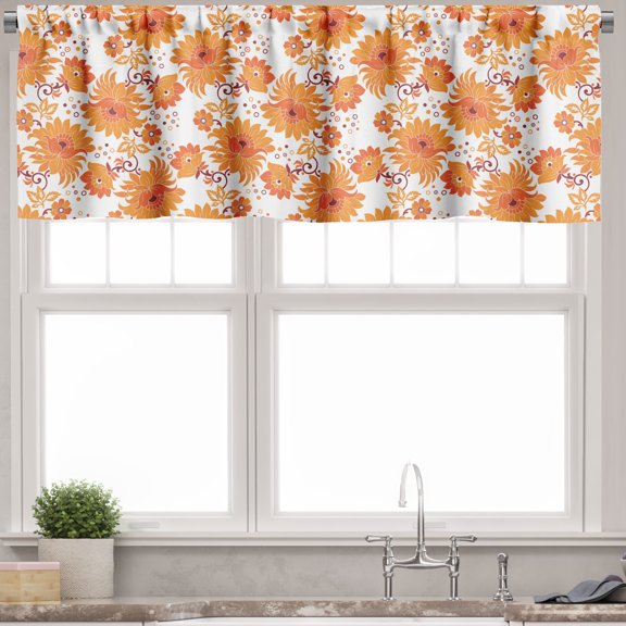 Ambesonne Orange Valance Pack of 2, Old Damask Traditional, 54"X18", Orange Marigold Maroon