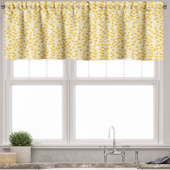 Ambesonne Orange Valance Pack of 2, Pastel Fall Season Branches, 42"X18", Marigold and Pale Yellow