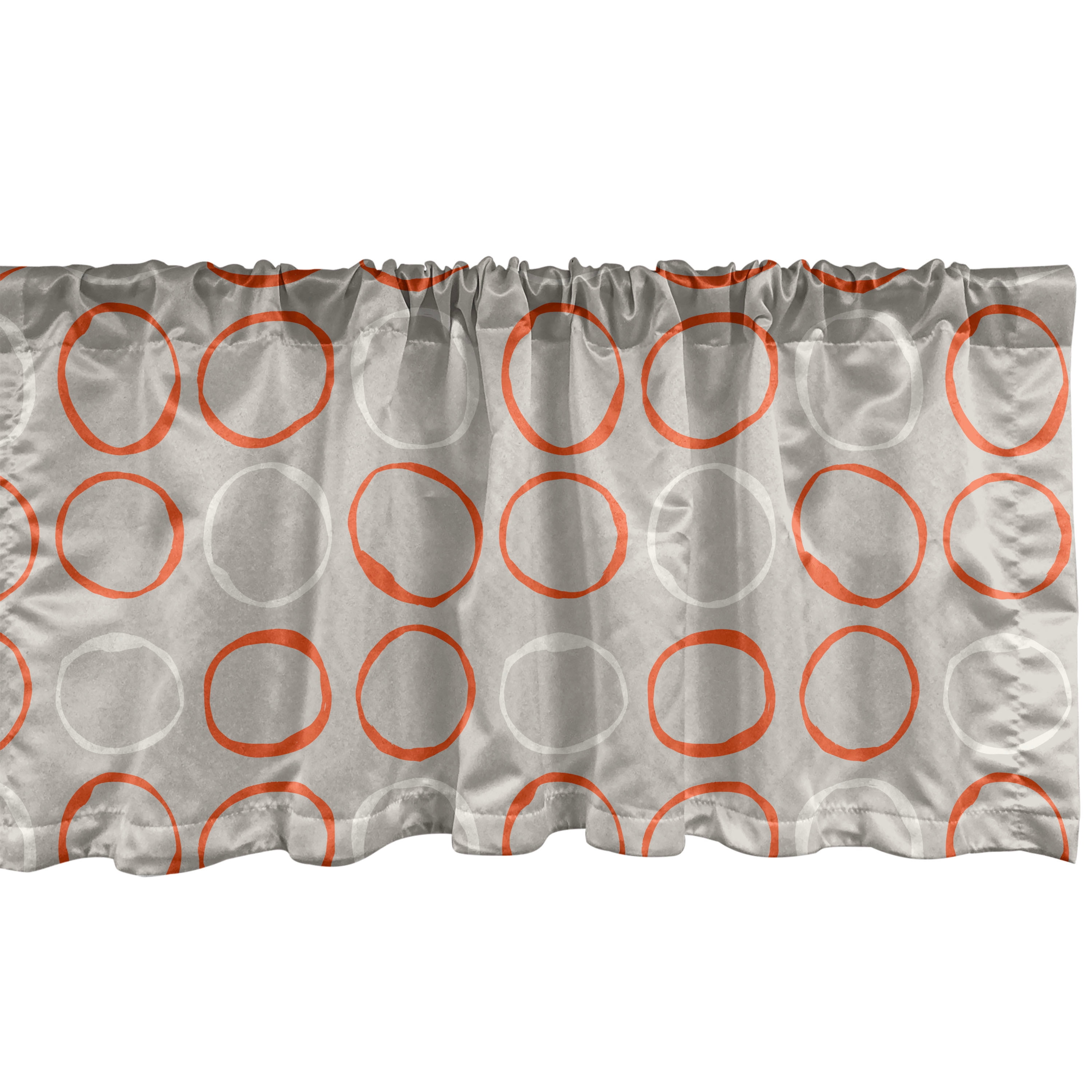 Dust and White Satin Rod Pocket Valance with Orange Circles