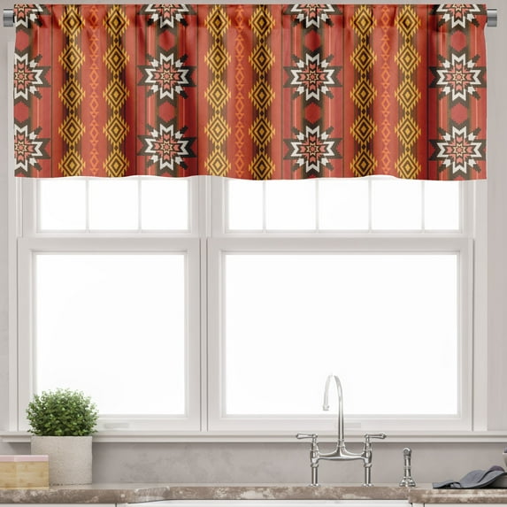 Ambesonne Orange Valance Pack of 2, Traditional Motif, 54"X18", Orange Yellow and White