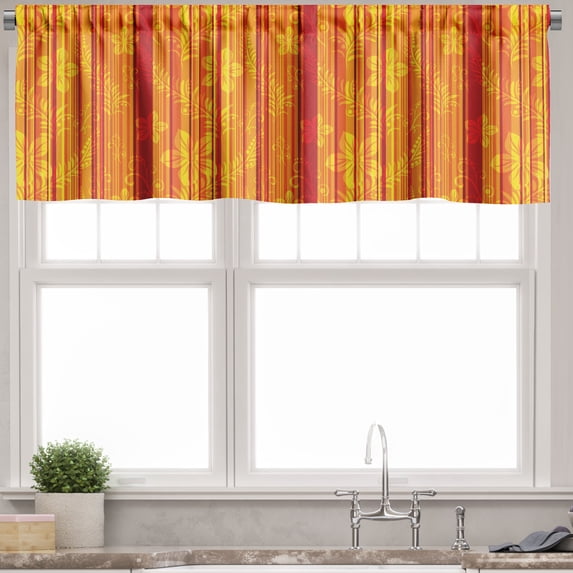 Ambesonne Orange Valance Pack of 2, Vertical Stripes Floral, 42"X12", Orange Yellow