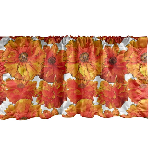 Ambesonne Orange Window Valance, Antique Bohemian Poppies, 42" x 12", Burnt Orange White