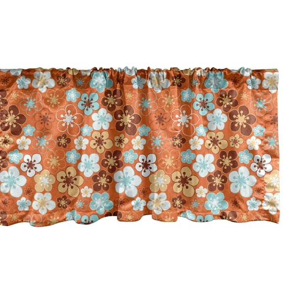 Ambesonne Orange Window Valance, Doodle Summer Flora, 54" X 18", Sky Blue Orange Brown