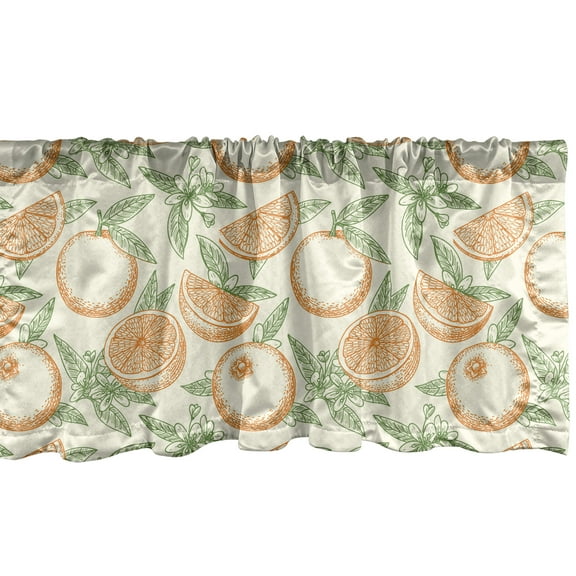 Ambesonne Orange Window Valance, Fruits of the Winter Season with Hand Drawn Leaves and Blooms Pattern, Curtain Valance for Kitchen Bedroom Decor with Rod Pocket, 54" X 18", Eggshell Orange