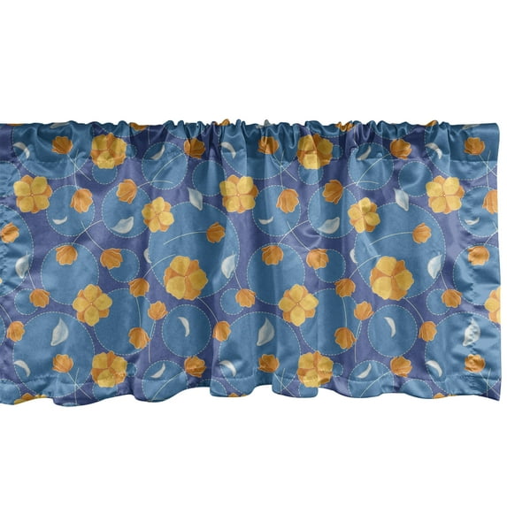 Ambesonne Orange Window Valance, Geometric Floral Pattern with Delicate Petals and Rounds, Curtain Valance for Kitchen Bedroom Decor with Rod Pocket, 54" X 12", Dark Violet Sea Blue