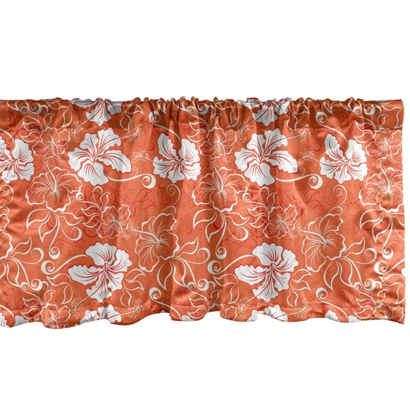Ambesonne Orange Window Valance, Hawaiian Summer Hibiscus, 54" X 12", Orange White