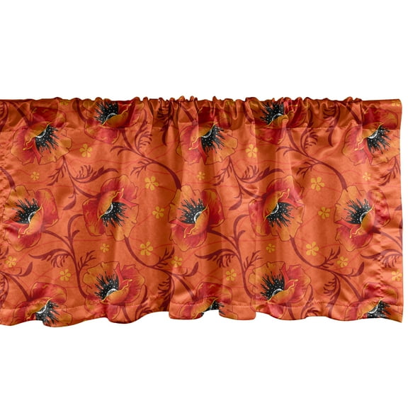 Ambesonne Orange Window Valance, Poppy Flower Romance, 42" x 12", Burnt Orange Yellow