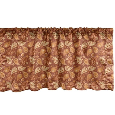 Ambesonne Orange Window Valance, Retro Paisley Flowers, 54" X 18", Redwood Orange Cream
