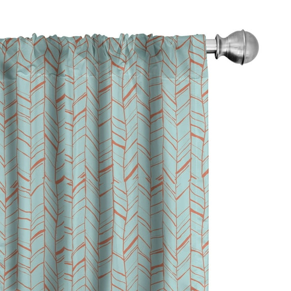 Ambesonne Orange and Blue Window Curtains, Herringbone Sketchy, Each 28" W x 84" L, Burnt Orange Pale Blue