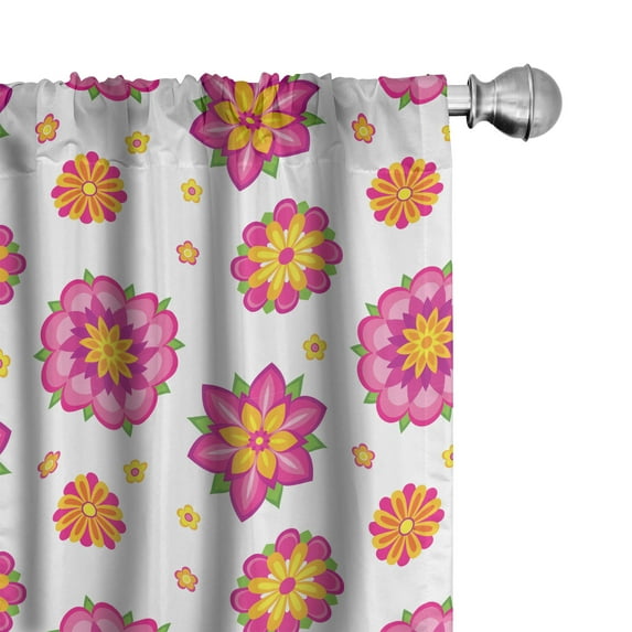 Ambesonne Orange and Pink Window Curtains, Flower Blooms, Each 28" W x 63" L, Pale Pink Orange Yellow