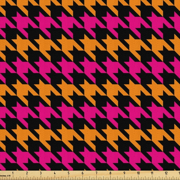 Ambesonne Orange and Pink Fabric by the Yard Upholstery, Houndstooth Modern, 5 Yards, Seal Brown and Magenta