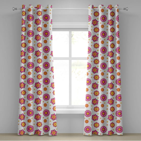Ambesonne Orange and Pink Grommet Curtain, Flower Blooms, 50" x 120", Pale Pink Orange Yellow