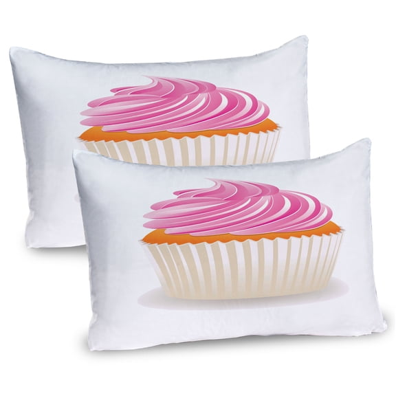 Ambesonne Orange and Pink Pillow Sham 2 Pack, Pink Cupcake, 30"x20", Pink Orange Cream