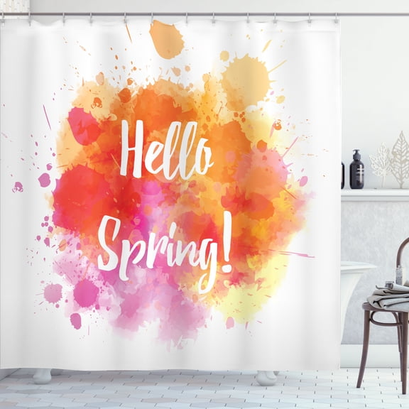Ambesonne Orange and Pink Shower Curtain, Hello Spring, 69"Wx70"L, Orange Yellow Pink