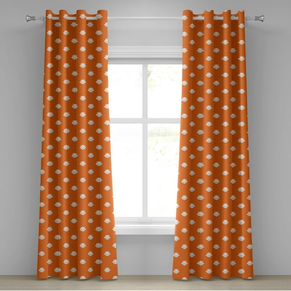 Ambesonne Orange and White Grommet Curtain, Japanese Lotus, 50" x 120", Orange and White