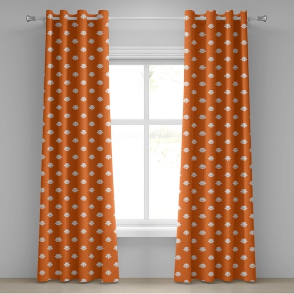 Ambesonne Orange and White Grommet Curtain, Japanese Lotus, 50" x 96", Orange and White
