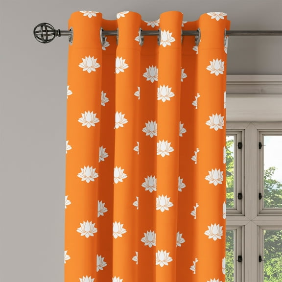 Ambesonne Orange and White Grommet Curtain Single Panel, Japanese Lotus, 50"x60", Orange and White