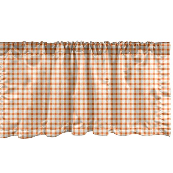 Ambesonne Orange and White Window Valance, Plaid Motif, 54" X 12", Orange and White