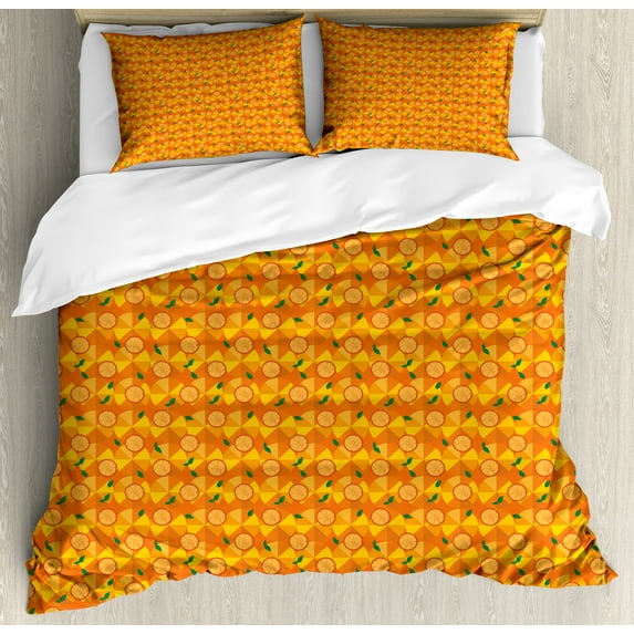 Ambesonne Orange and Yellow Duvet Cover Sets, Slices, 2-Queen, Earth Yellow Marigold
