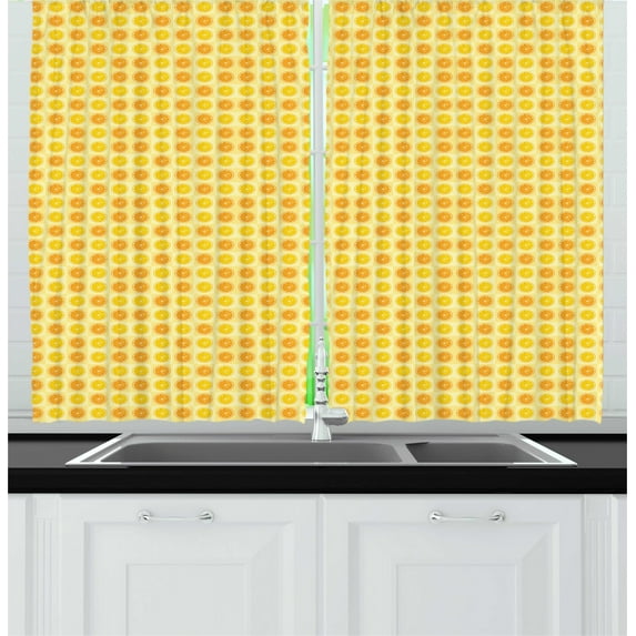 Ambesonne Orange and Yellow Kitchen Curtains, Citrus Round, 55"x45", Pale Yellow Marigold