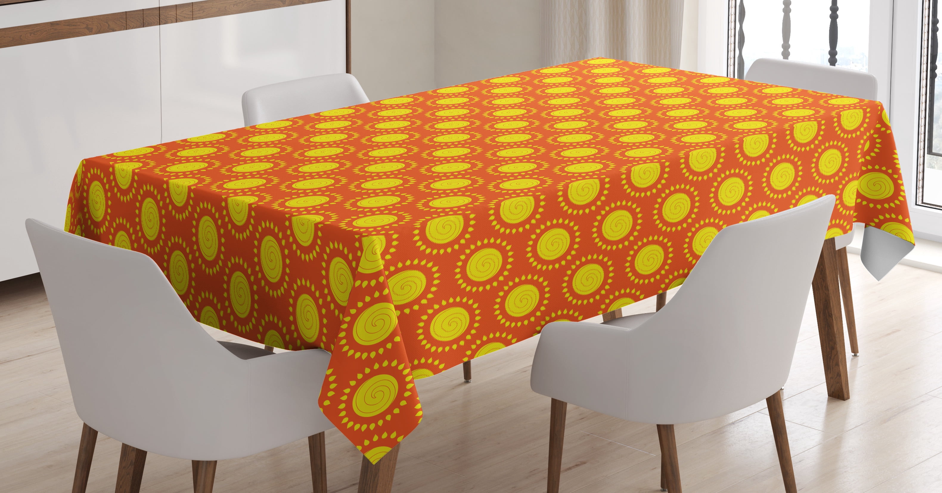 Ambesonne Orange and Yellow Tablecloth Rectangular Table Cover, Doodle ...