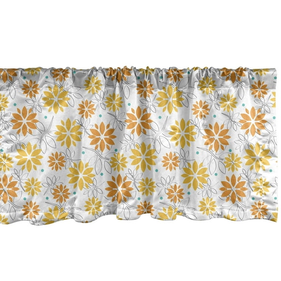 Ambesonne Orange and Yellow Window Valance, Flowers Leaf Dot, 42" x 12", White Orange