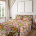 thumbnail image 1 of Ambesonne Orchid Fitted & Flat Sheet with Shams 4 Pcs Set, Simple Water Flowers Print, Full, Pastel Pink and Vermilion, 1 of 5