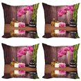 thumbnail image 1 of Ambesonne Orchid Throw Pillow Cover 4 Pack, Modern Boho Stone Flower Art, 16", Umber Green Pink, 1 of 5