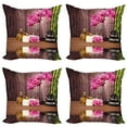 thumbnail image 1 of Ambesonne Orchid Throw Pillow Cover 4 Pack, Modern Boho Stone Flower Art, 18", Umber Green Pink, 1 of 5