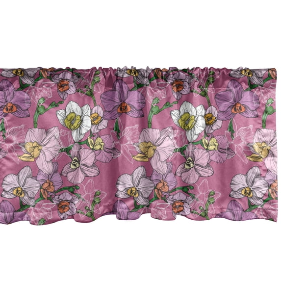 Ambesonne Orchid Window Valance, Feminine Floral Motif, 54" X 18", Pale Fuchsia and Multicolor