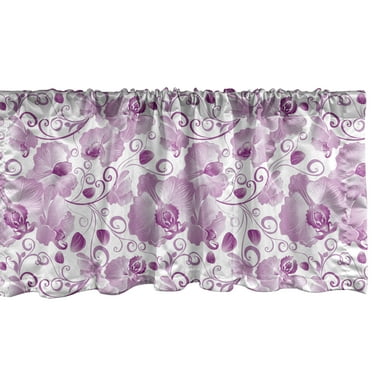 Ambesonne Orchid Window Valance, Ornate Floral Curly Leaf, 54" X 18", Lilac Magenta White