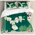 thumbnail image 1 of Ambesonne Orchids Duvet Cover Sets, Tropical Jungle Bouquets, 2-Queen, Mint Green and Forest Green, 1 of 7