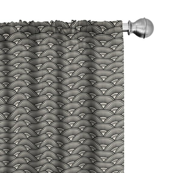 Ambesonne Orient 4-Panel Curtains, Retro Half Circles Scale, 56"x95", Ivory and Charcoal Grey