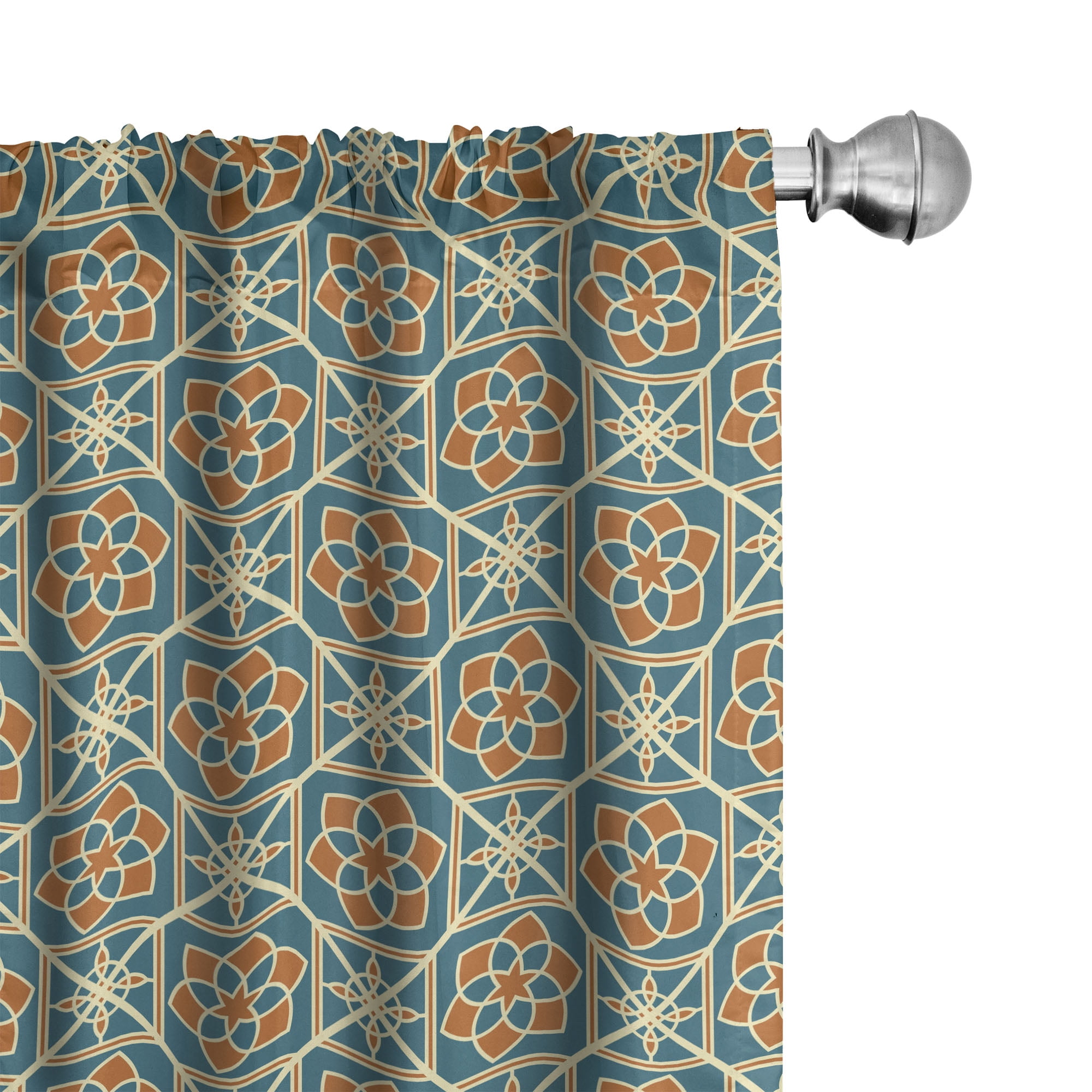 Teal and Orange Geometric Pattern Room-Darkening Polyester Curtain Panels, 28" x 63"