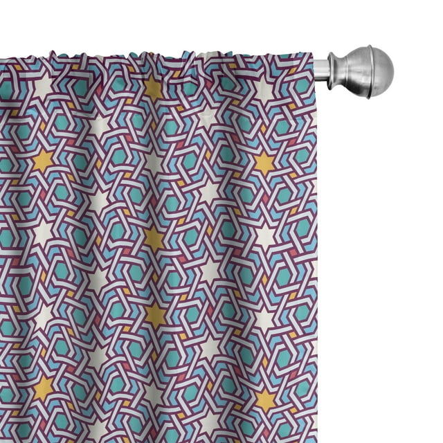 Ambesonne Orient Curtains, Geometric Stars Lines, Pair of 28"x84", Multicolor