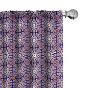 Ambesonne Orient Curtains, Moroccan Oriental Old, Pair of 28"x63", Indigo Red White