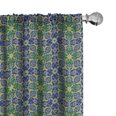 Ambesonne Orient Curtains, Oriental Damask, Pair of 28"x84", Yellow Green Teal