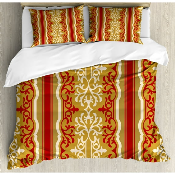 Ambesonne Orient Duvet Cover Sets, Middle East Swirl Motif, 2-Queen, Ruby Pale Coffee Cream