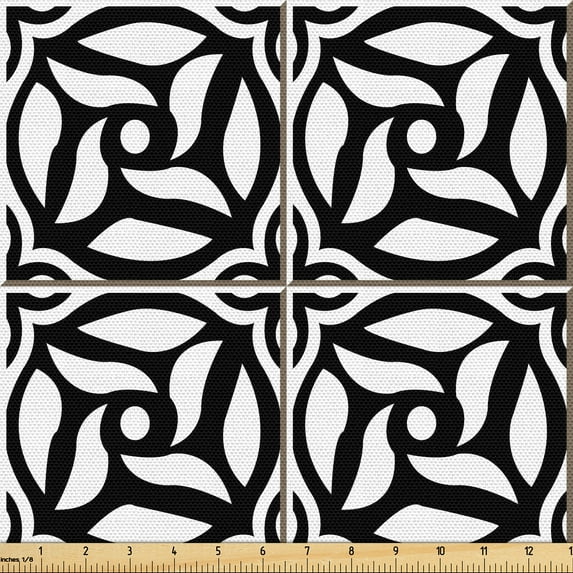 Ambesonne Orient Fabric by the Yard Upholstery, Minimalist Vintage Swirls, 1 Yard, Charcoal Grey White Umber