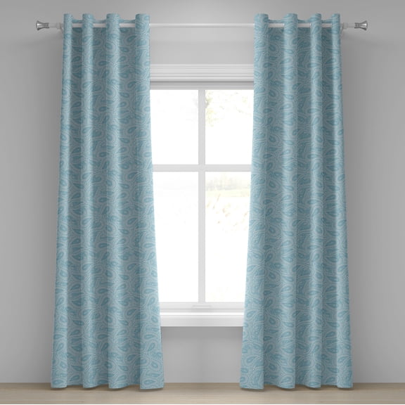 Ambesonne Orient Grommet Curtain, Art Style with Swirls, 50" x 84", Pale Blue and Coconut