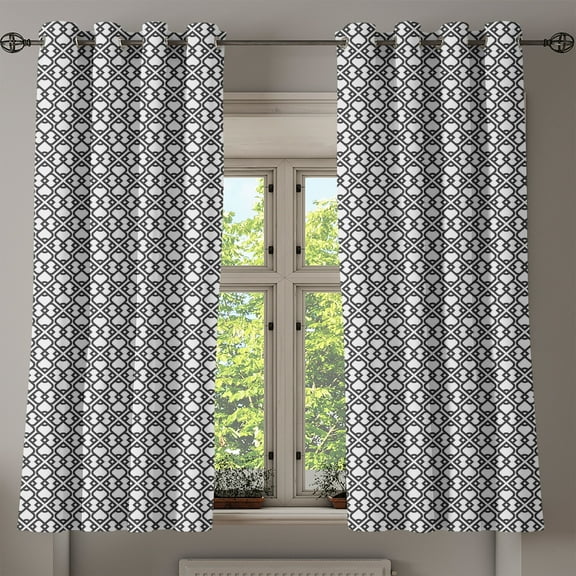 Ambesonne Orient Grommet Curtain, Middle Eastern Effect, 50" x 54", Charcoal Grey White